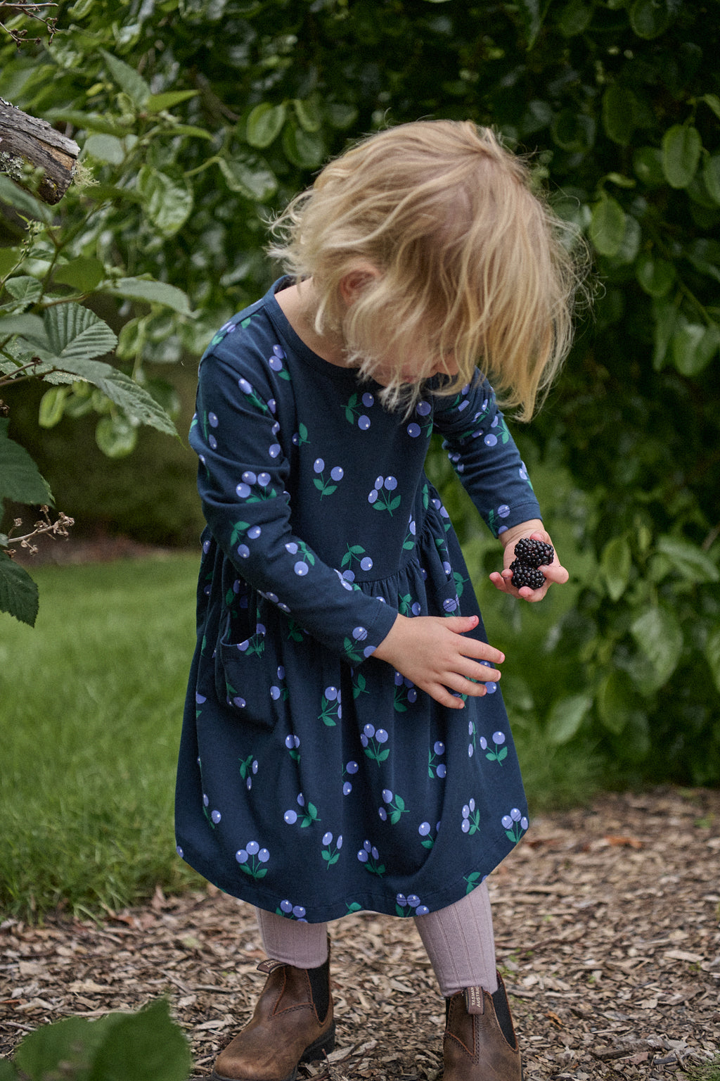 Long Sleeve Twirl Dress - Winter Berry Navy Print
