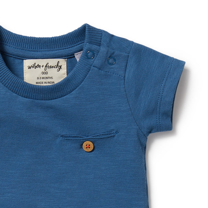 Wilson and Frenchy Dark Blue Organic Pocket Bodysuit