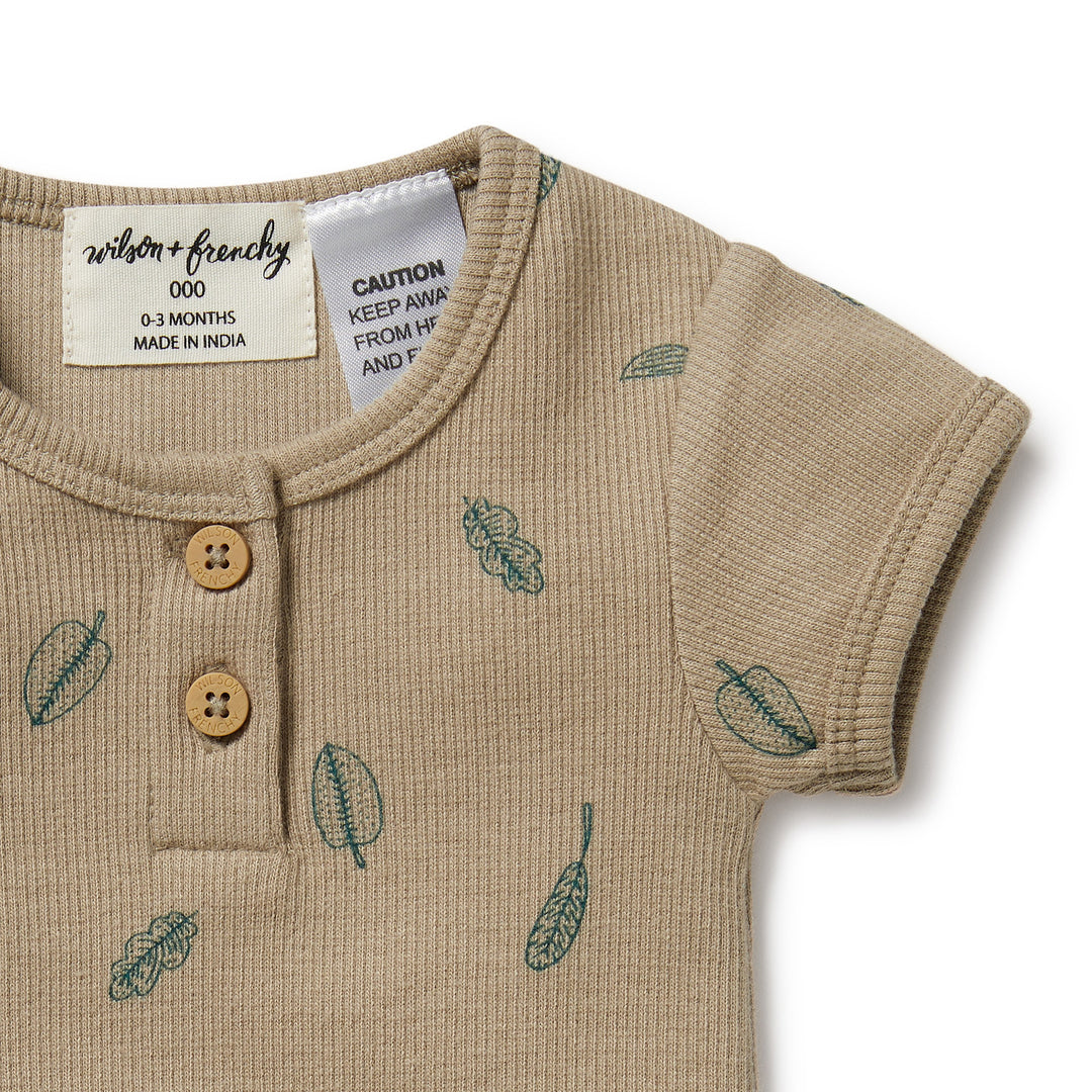 Wilson and Frenchy Jungle Leaf Organic Henley Bodysuit