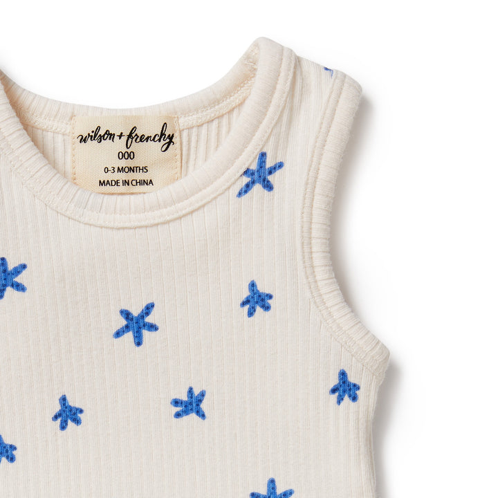 Wilson and Frenchy Little Starfish Organic Rib Ruffle Bodysuit