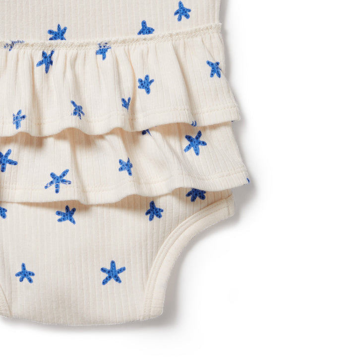 Wilson and Frenchy Little Starfish Organic Rib Ruffle Bodysuit