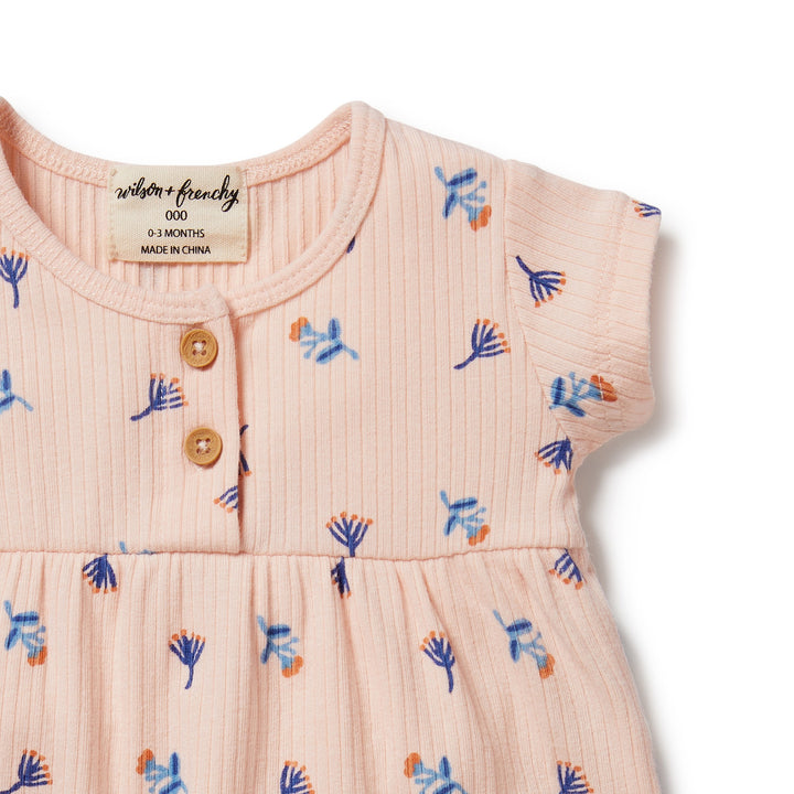 Wilson and Frenchy Little Flower Organic Rib Playsuit