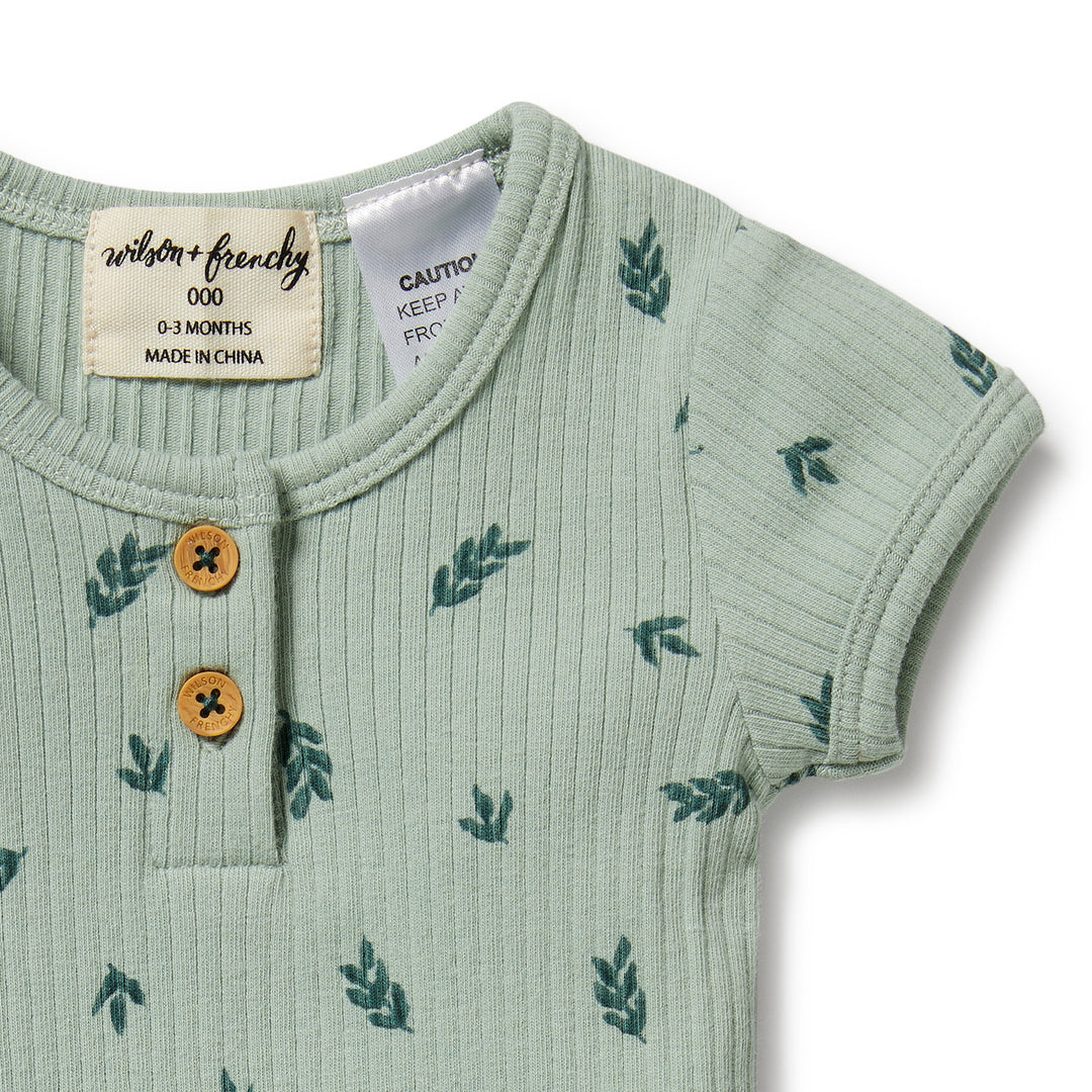 Wilson and Frenchy Falling Leaf Organic Rib Henley Bodysuit