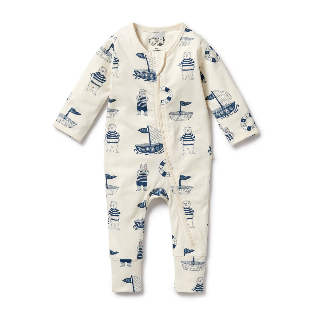 Nautical Bear Organic Zipsuit with Feet