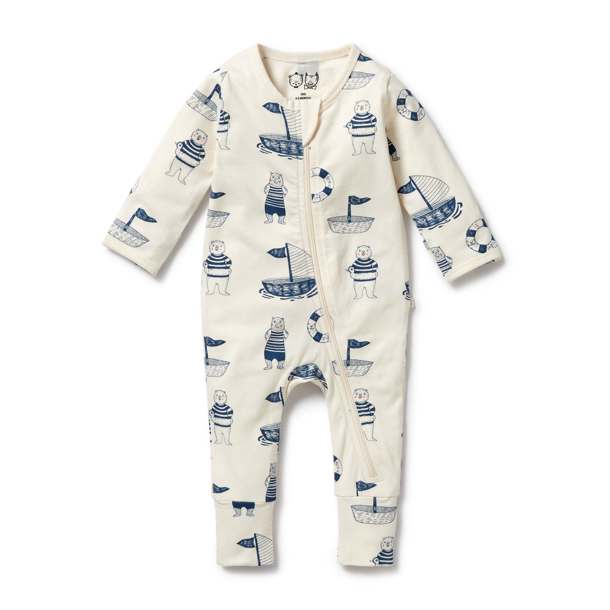 Nautical Bear Organic Zipsuit with Feet