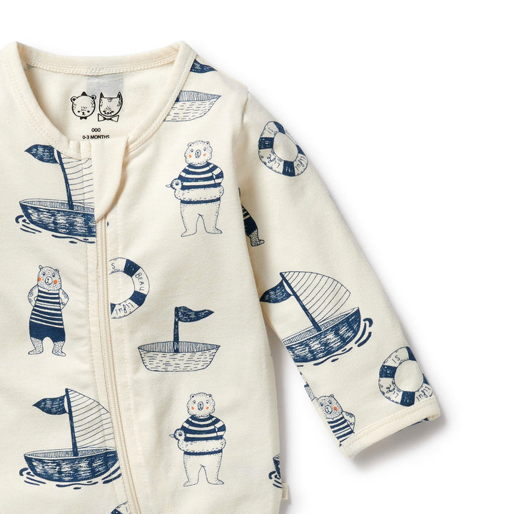 Wilson and Frenchy Nautical Bear Organic Zipsuit with Feet