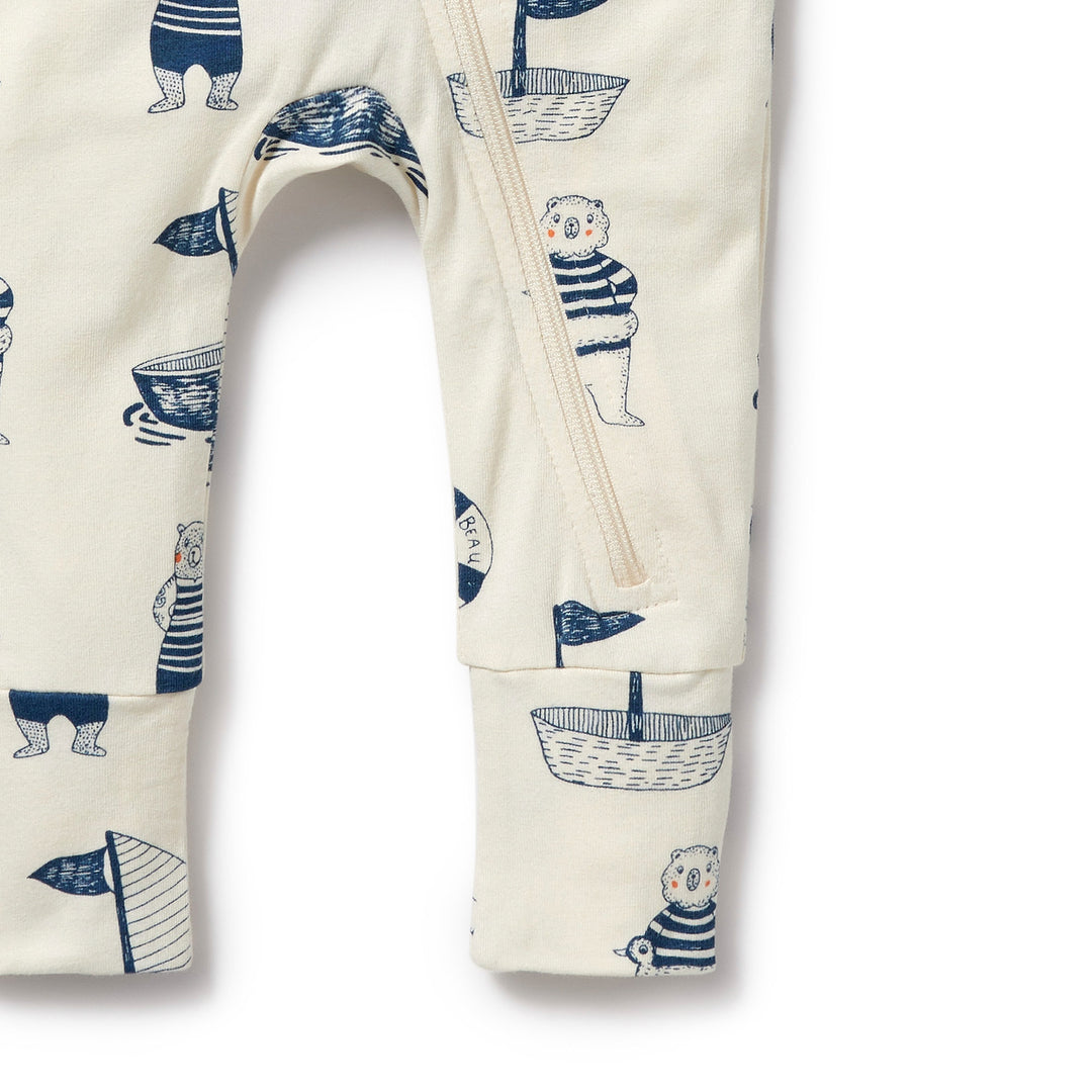 Wilson and Frenchy Nautical Bear Organic Zipsuit with Feet