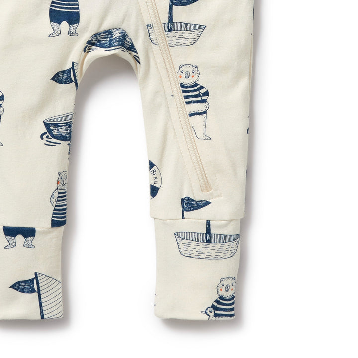 Wilson and Frenchy Nautical Bear Organic Zipsuit with Feet