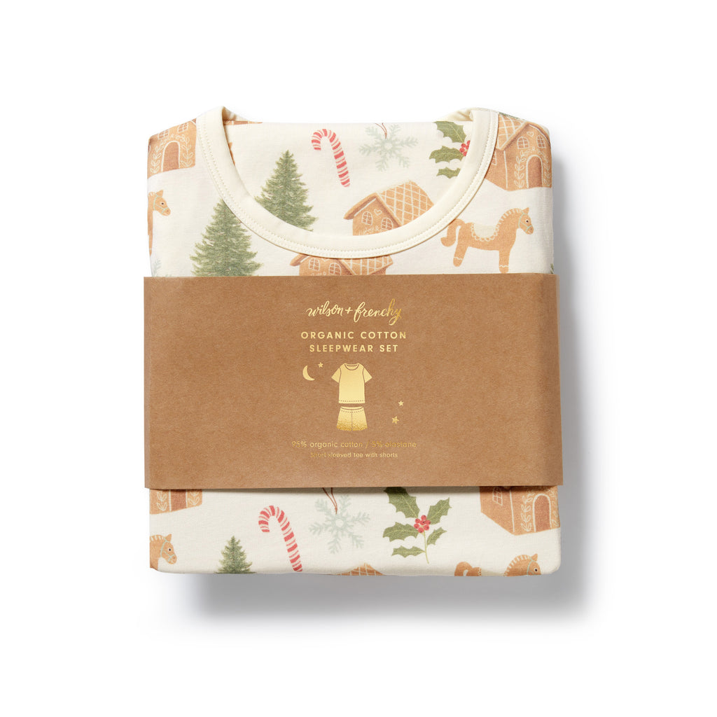 Wilson & Frenchy Organic Short Sleeved Pyjamas - Holly Jolly Magic