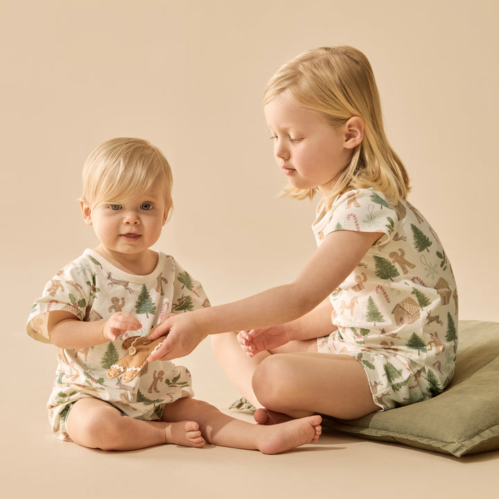 Wilson & Frenchy Organic Short Sleeved Pyjamas - Holly Jolly Magic