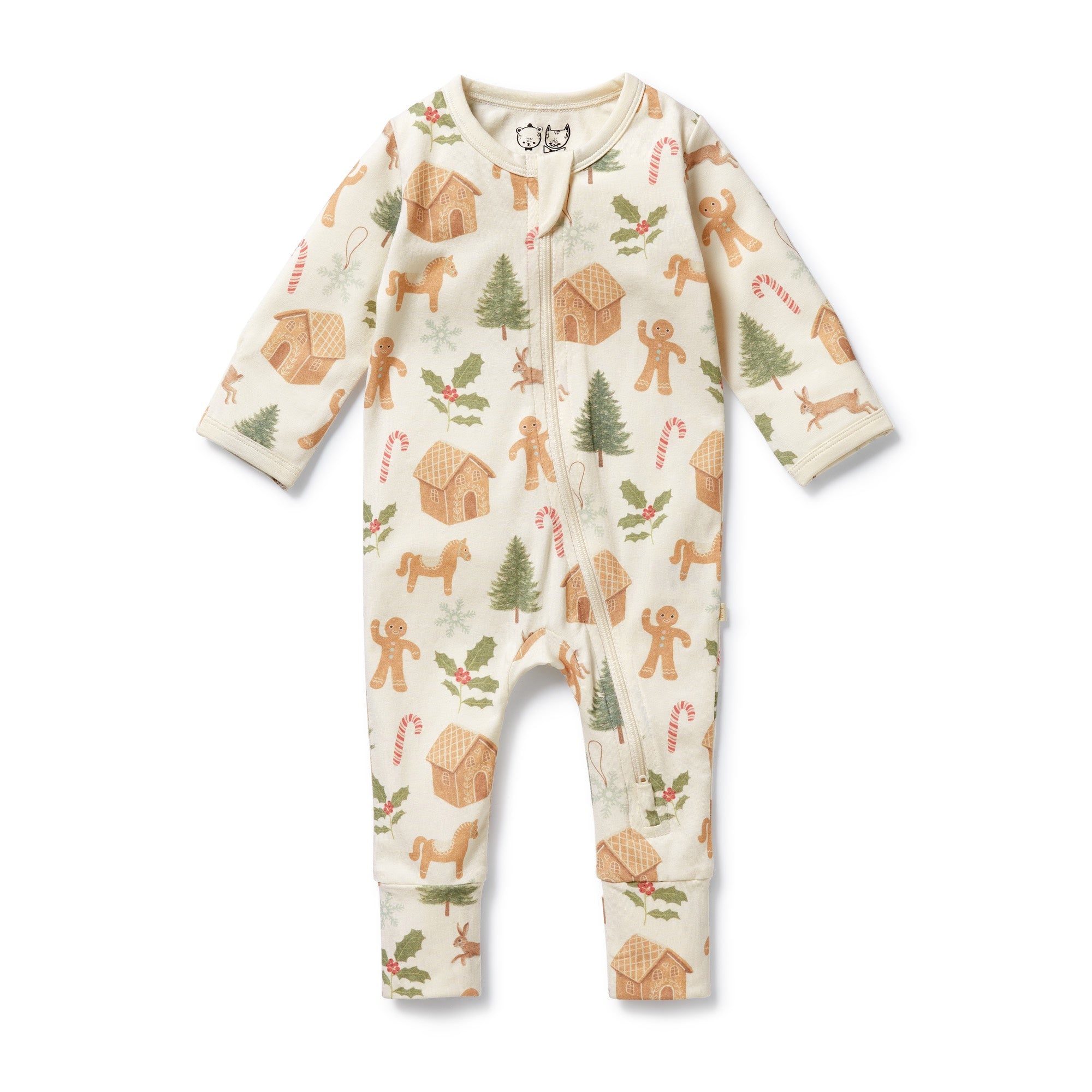 Wilson & Frenchy Organic Zipsuit with Feet - Holly Jolly Magic
