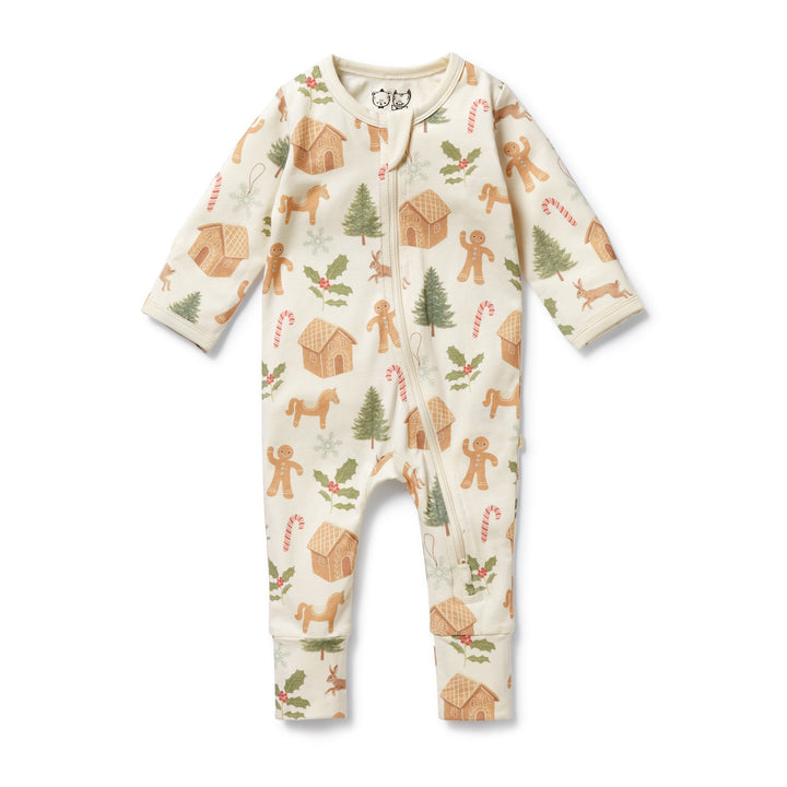 Wilson & Frenchy Organic Zipsuit with Feet - Holly Jolly Magic