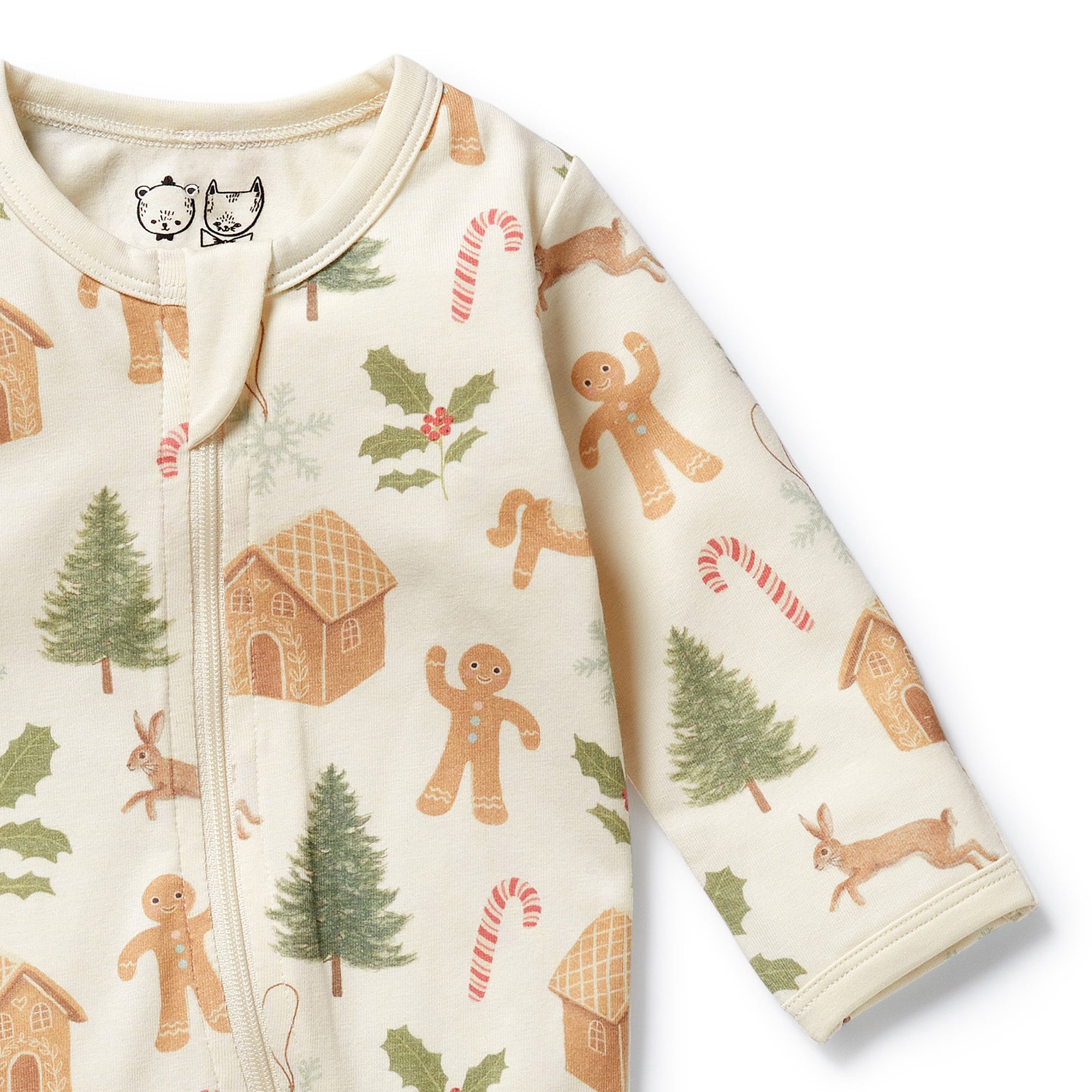 Wilson & Frenchy Organic Zipsuit with Feet - Holly Jolly Magic