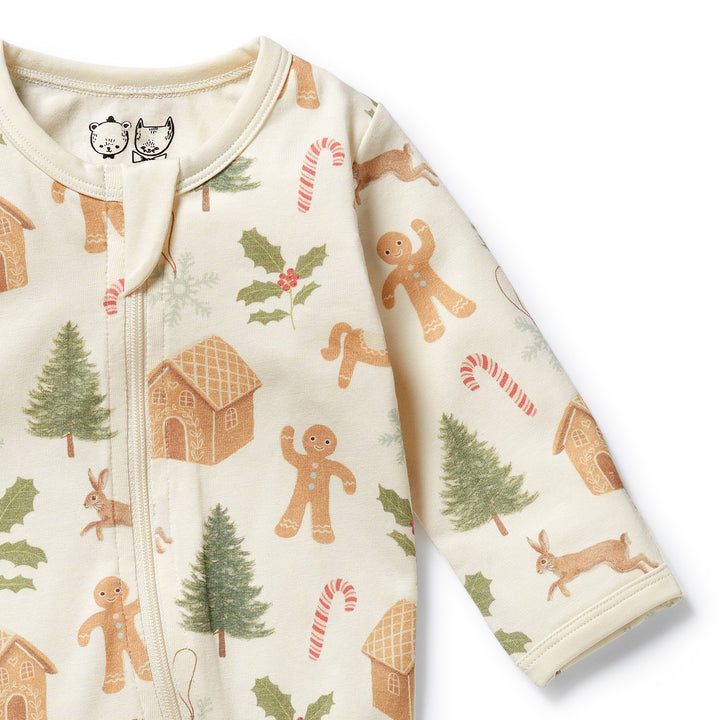 Wilson & Frenchy Organic Zipsuit with Feet - Holly Jolly Magic