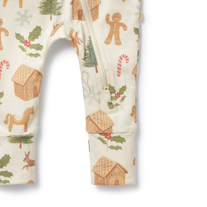 Wilson & Frenchy Organic Zipsuit with Feet - Holly Jolly Magic