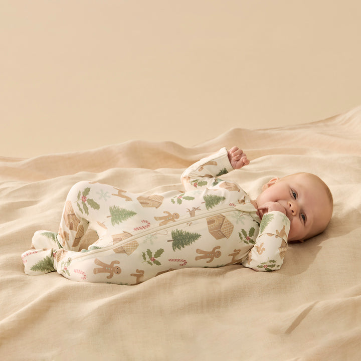 Wilson & Frenchy Organic Zipsuit with Feet - Holly Jolly Magic