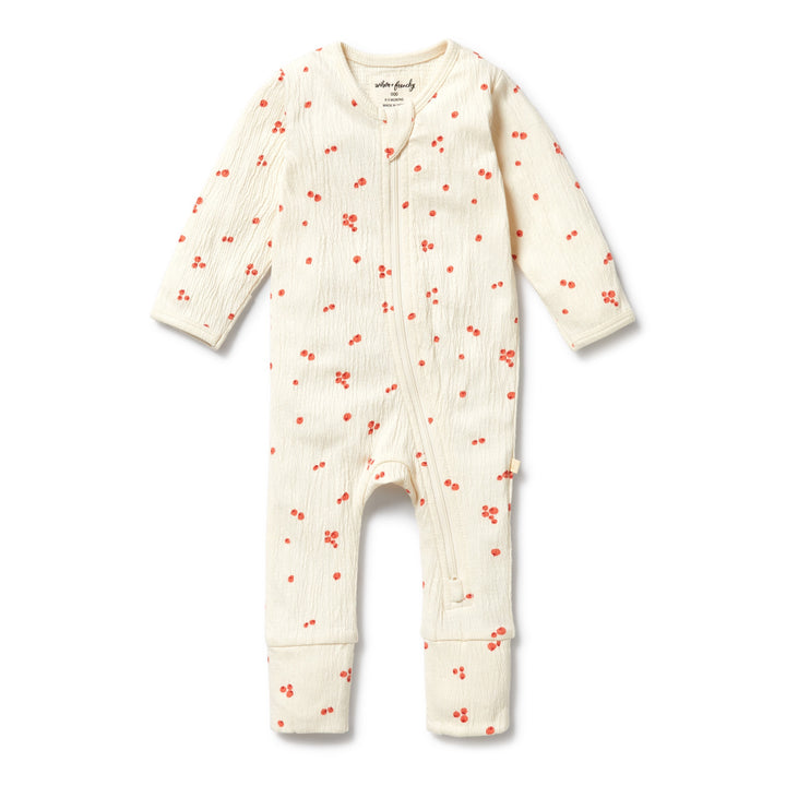 PRE-ORDER - Wilson & Frenchy Organic Crinkle Zipsuit with Feet - Jolly Holly