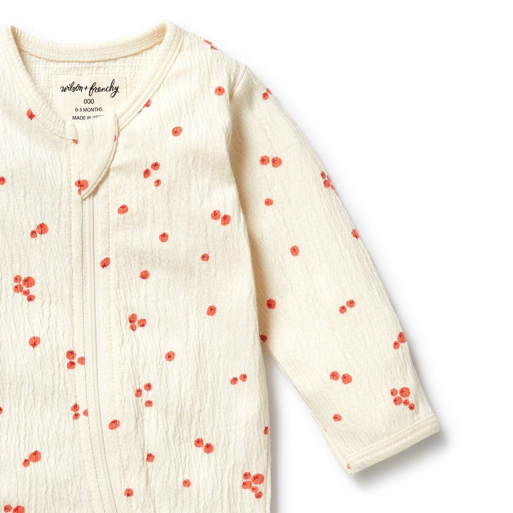 Wilson & Frenchy Organic Crinkle Zipsuit with Feet - Jolly Holly