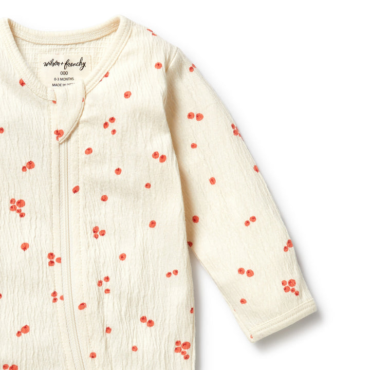 PRE-ORDER - Wilson & Frenchy Organic Crinkle Zipsuit with Feet - Jolly Holly