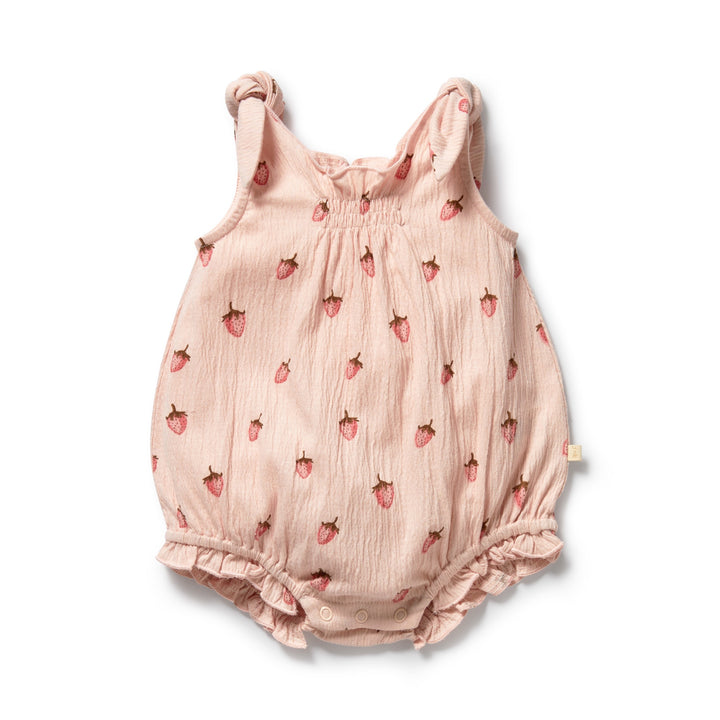 PRE-ORDER - Wilson & Frenchy Organic Tie Playsuit - Strawberry Kisses