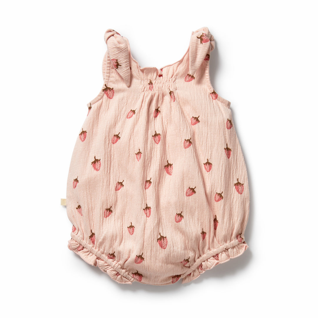 PRE-ORDER - Wilson & Frenchy Organic Tie Playsuit - Strawberry Kisses