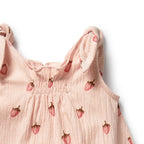 Organic Tie Playsuit - Strawberry Kisses