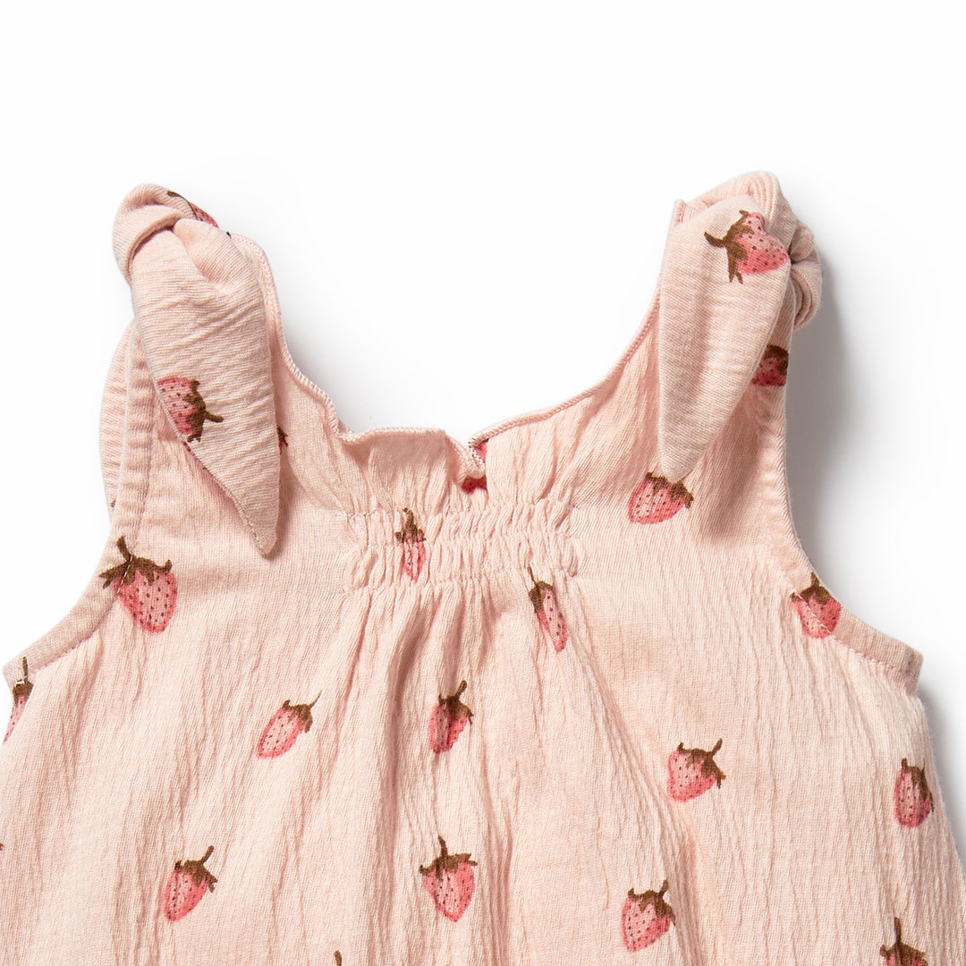 PRE-ORDER - Wilson & Frenchy Organic Tie Playsuit - Strawberry Kisses