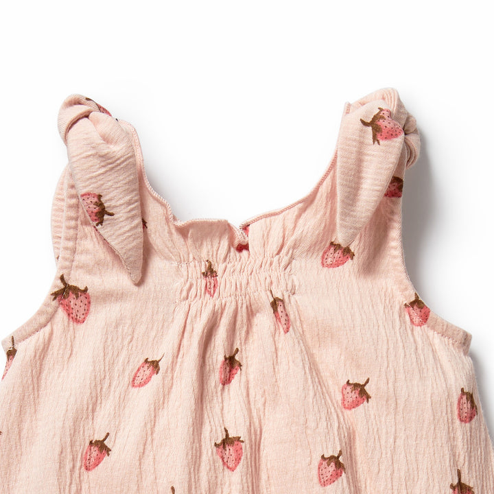 PRE-ORDER - Wilson & Frenchy Organic Tie Playsuit - Strawberry Kisses