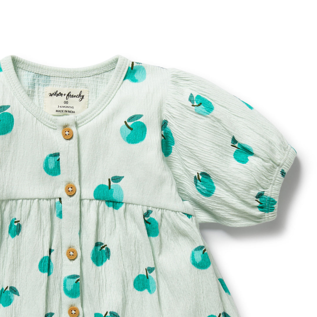 PRE-ORDER - Wilson & Frenchy Organic Button Dress - Apple Papple