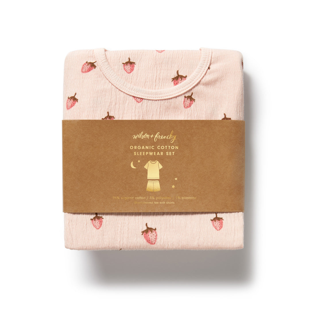PRE-ORDER - Wilson & Frenchy Organic Short Sleeved Pyjamas - Strawberry Kisses