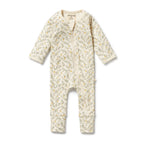 Organic Zipsuit with Feet - Lemon Leaf