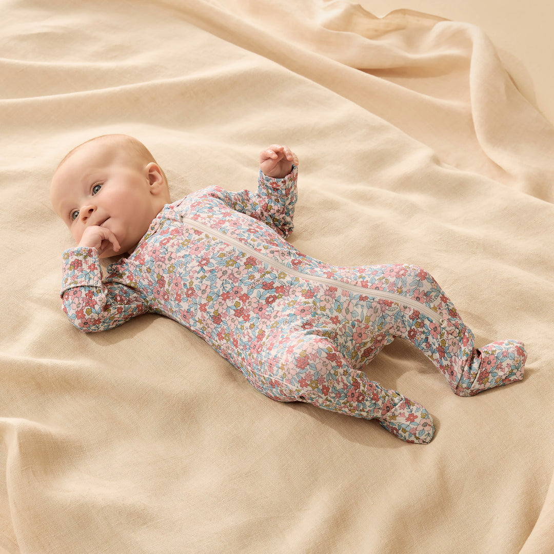 Wilson & Frenchy Organic Zipsuit with Feet - Summer Bloom
