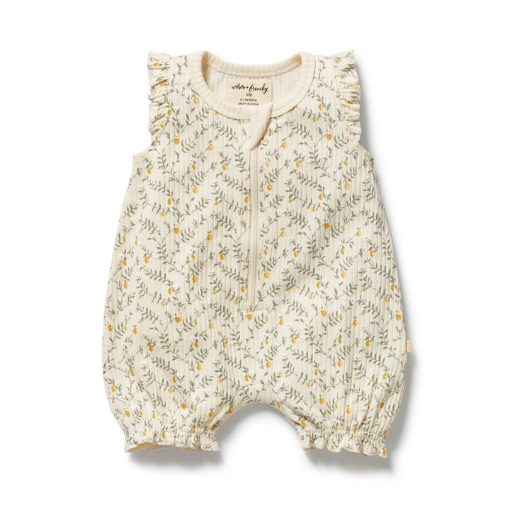 Wilson & Frenchy Organic Ruffle Zipsuit - Lemon Leaf