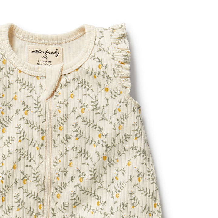 Wilson & Frenchy Organic Ruffle Zipsuit - Lemon Leaf