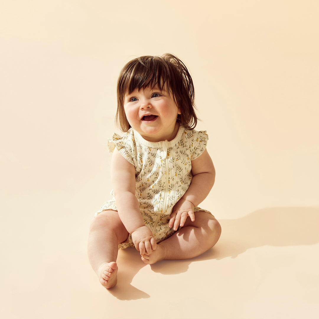 Wilson & Frenchy Organic Ruffle Zipsuit - Lemon Leaf