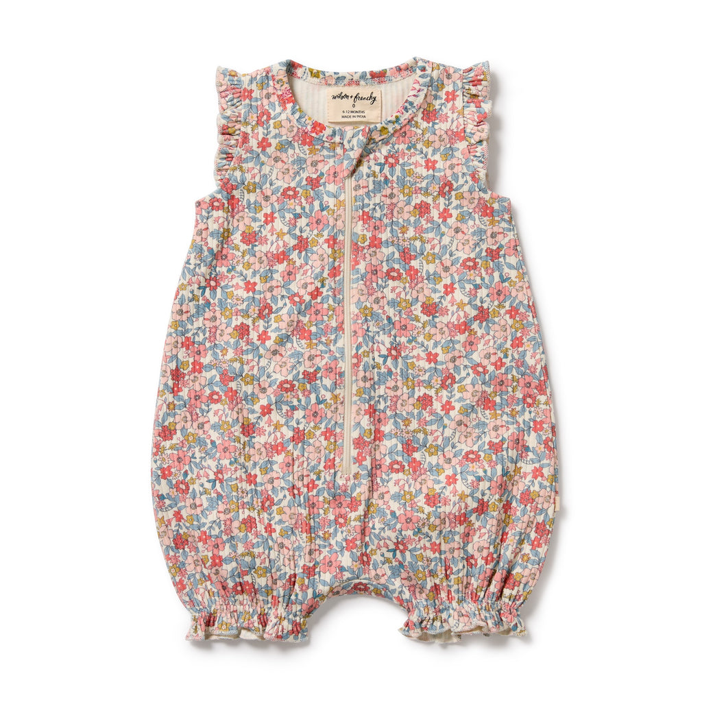 Wilson & Frenchy Organic Ruffle Zipsuit - Summer Bloom
