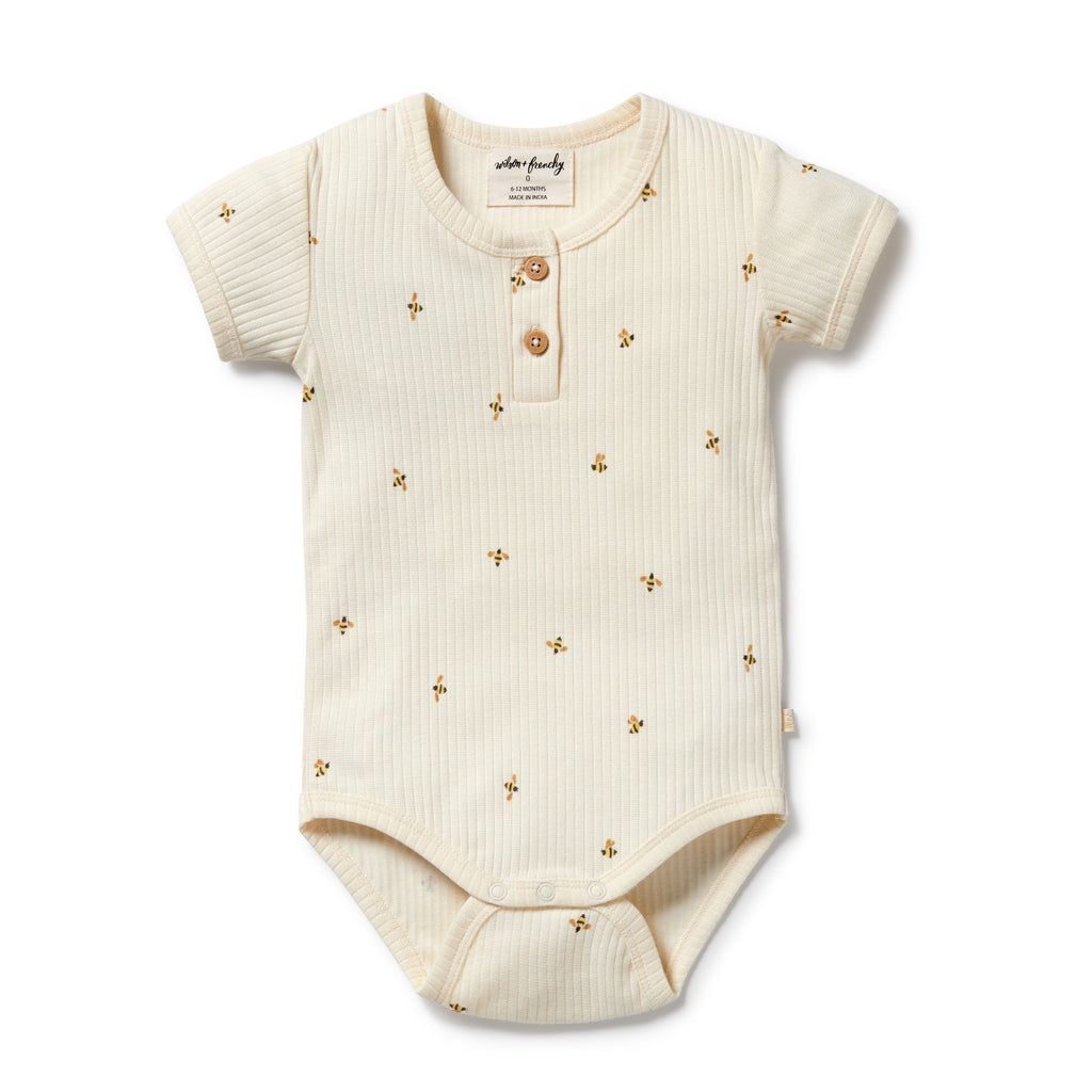 Wilson & Frenchy Organic Henley Bodysuit - Bee Mine