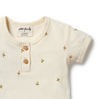 Organic Henley Bodysuit - Bee Mine