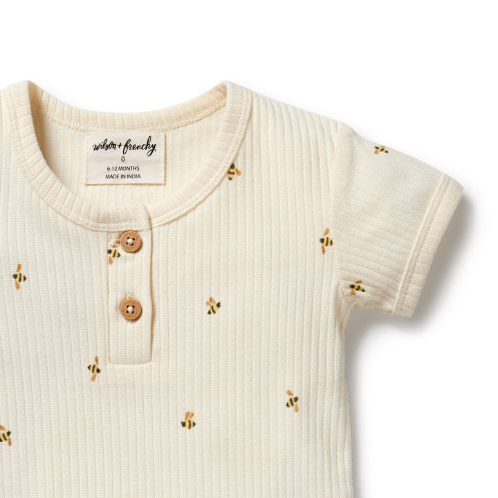 Wilson & Frenchy Organic Henley Bodysuit - Bee Mine