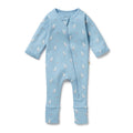 Organic Pointelle Zipsuit with Feet - Sunny Seagulls