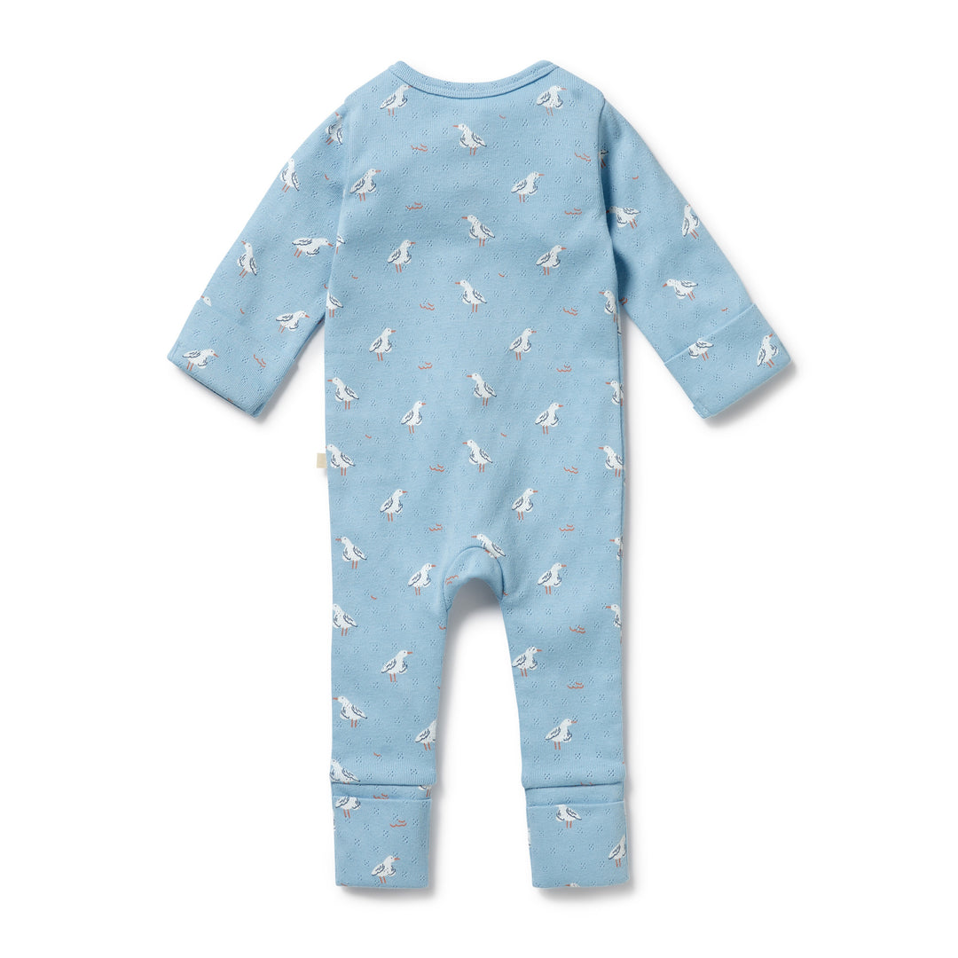 Wilson & Frenchy Organic Pointelle Zipsuit with Feet - Sunny Seagulls