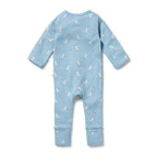 Organic Pointelle Zipsuit with Feet - Sunny Seagulls