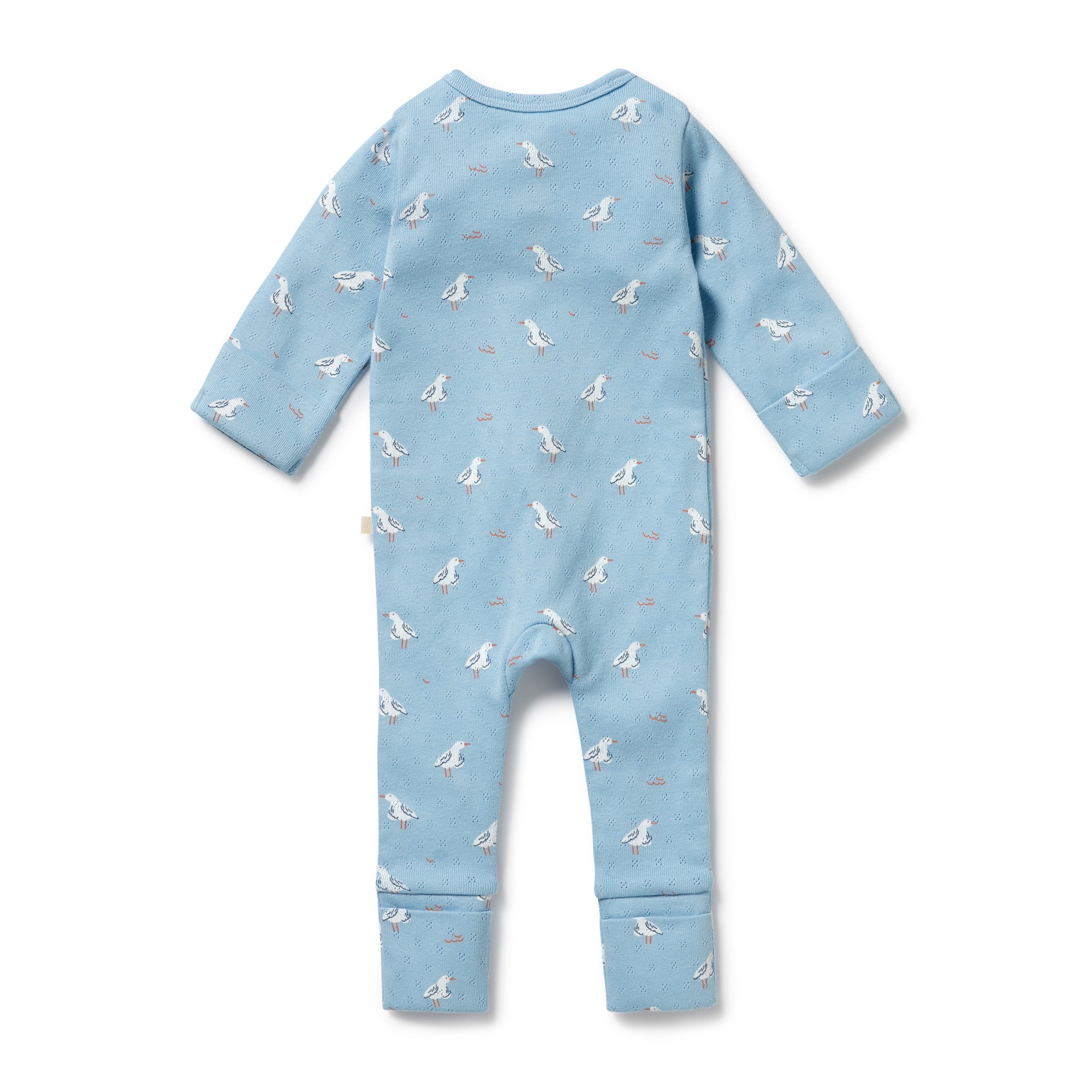 Wilson & Frenchy Organic Pointelle Zipsuit with Feet - Sunny Seagulls