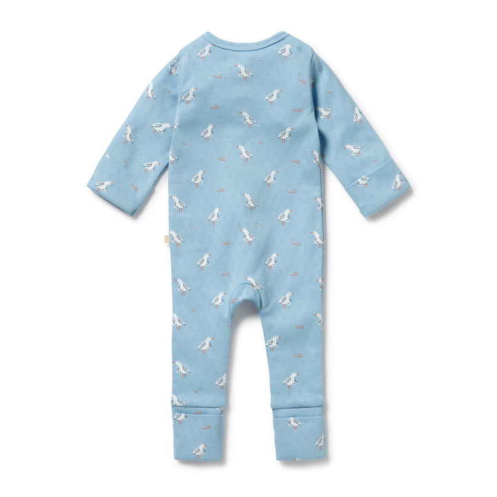 Wilson & Frenchy Organic Pointelle Zipsuit with Feet - Sunny Seagulls