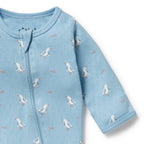 Organic Pointelle Zipsuit with Feet - Sunny Seagulls