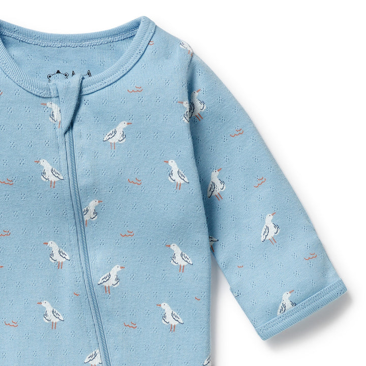 Wilson & Frenchy Organic Pointelle Zipsuit with Feet - Sunny Seagulls