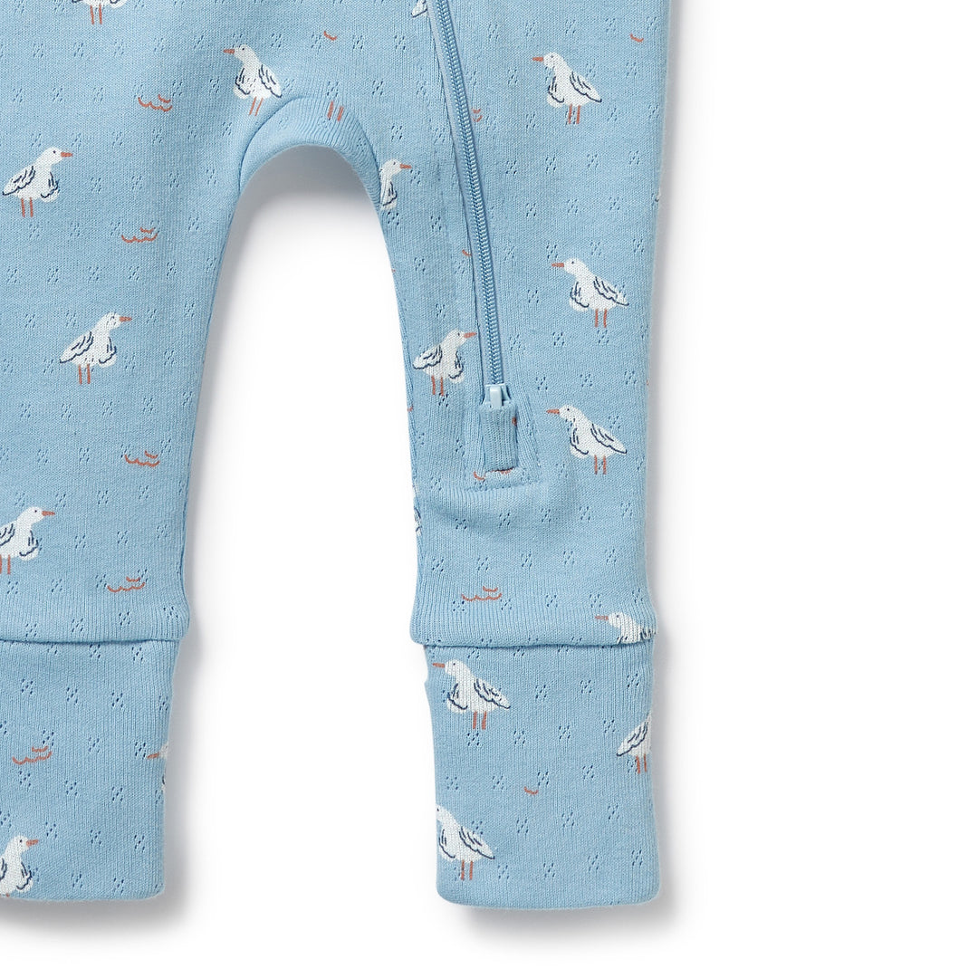 Wilson & Frenchy Organic Pointelle Zipsuit with Feet - Sunny Seagulls
