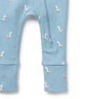 Organic Pointelle Zipsuit with Feet - Sunny Seagulls