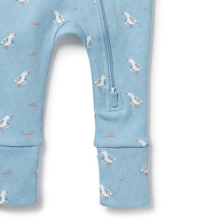 Wilson & Frenchy Organic Pointelle Zipsuit with Feet - Sunny Seagulls