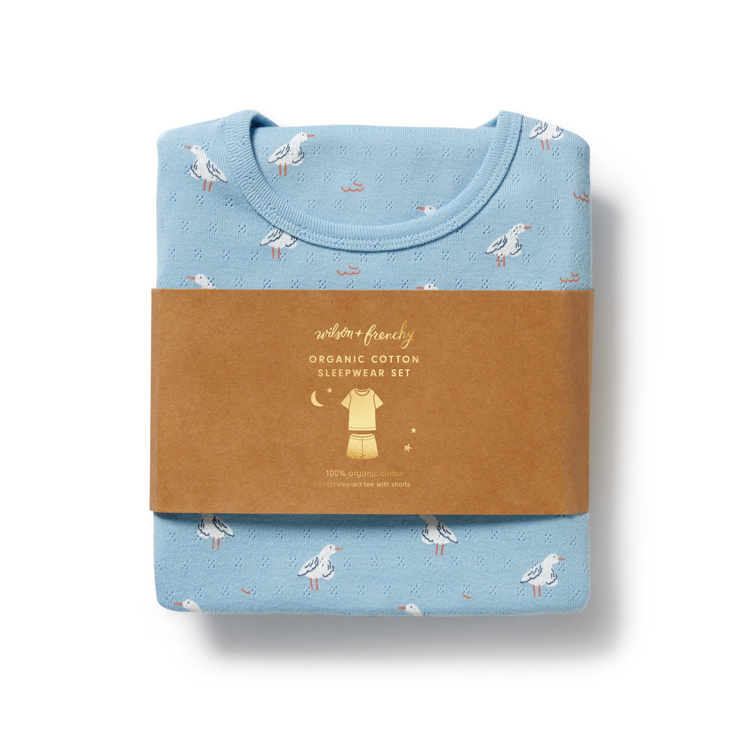 Wilson & Frenchy Organic Pointelle Short Sleeved Pyjamas - Sunny Seagulls